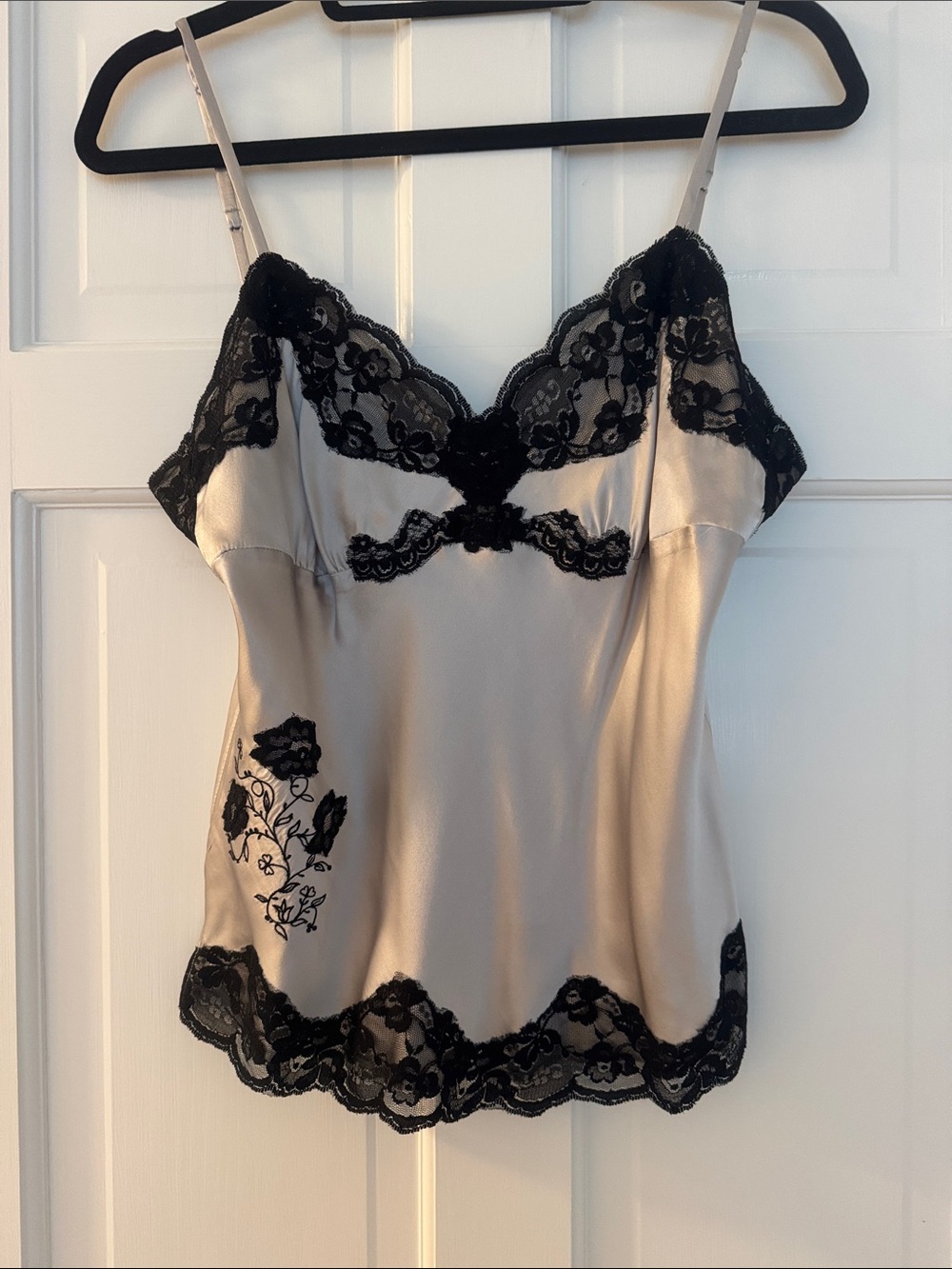 Gold Hawk Silky Lace Trim Cami Tank in Silver and Black